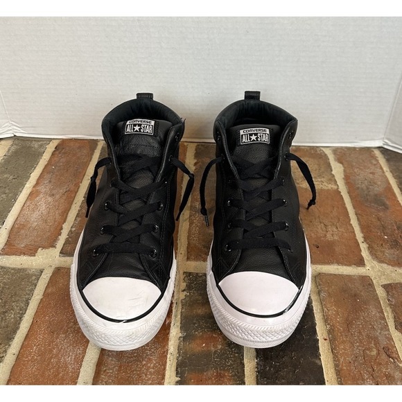 Converse Chuck Taylor All Star High Street Mid-Top Black Leather Sneakers Men 13 - Picture 3 of 8